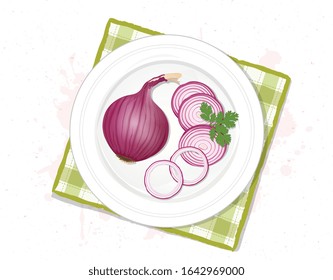 ilustración vectorial de cebolla con trozos de cebolla sobre fondo blanco