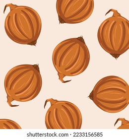 Onion vector pattern background isolated. Illustration of food cooking raw ingridients with cartoon flat art style.