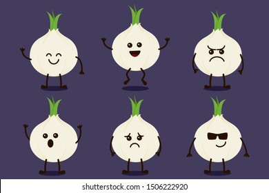 Onion Vegetable Cute Character Isolated Vector
