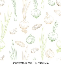 Onion vegetable graphic color seamless pattern background sketch illustration vector