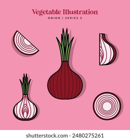 Onion Vegetable Illustration Set for Logo and Healthy Symbol Collection Flat Design - Editable EPS Vector Label Illustration