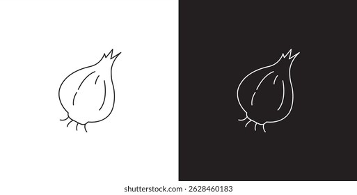 Onion vegetable line icon. Vegetable vector illustration icon. Collection of icons with editable strokes in transparent and black background.