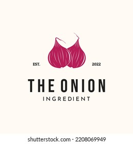 onion vintage logo vector minimalist illustration design, fresh onion symbol design
