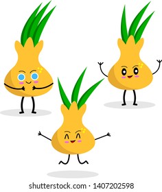 Onion.Cute vegetable character set on a white background bright plant healthy food concept