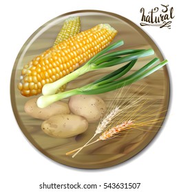 onions, green, vector isolated, icon, corn, ear of wheat, potatoes