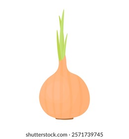 Onions with herbs in cartoon style on a white isolated background. Ingredients for cooking. Beautiful minimalistic vegetables.