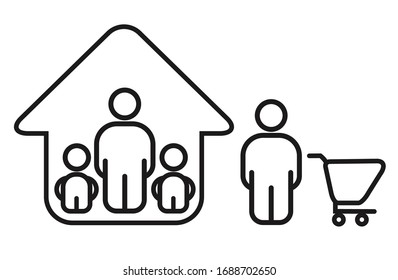 Onle one family member can go to the shop. Strict rules during coronavirus quarantine. Stay home concept.