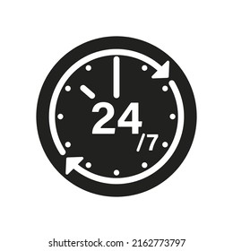Online 24 silhouette icon, Online 24 vector cut silhouette for social media.