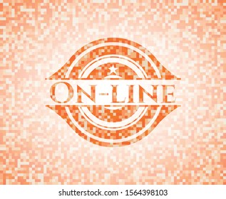 On-line abstract orange mosaic emblem with background