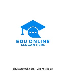 Online Academy with chat bubble and graduation cap logo design vector. Education online logo vector, university, academy logo design vector template