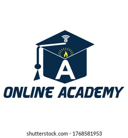Icono del logotipo de la Academia en línea con Ilustración vectorial
