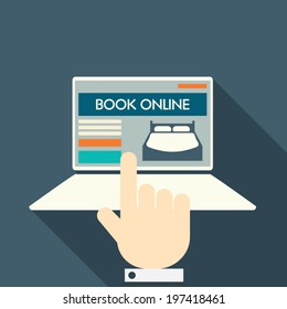 Online accommodation booking concept on modern technology devices with responsive flat web design. Eps10 vector illustration.