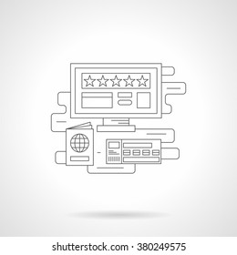 On-line accommodation booking. Hotel services. Tourism and travel. Single detailed flat line style vector icon. Web design elements for business, site, mobile app. 