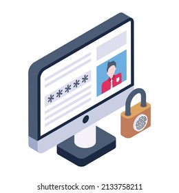 An online account password, isometric icon

