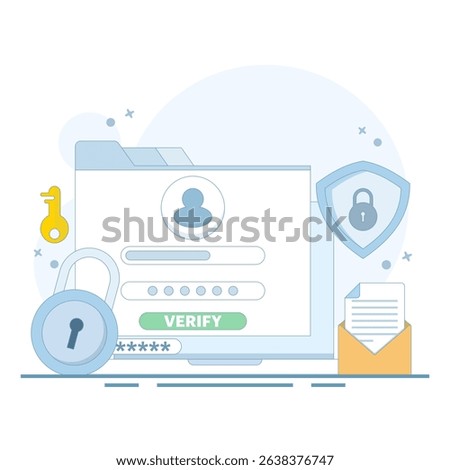 Online account registration and access concept. Protection of profiles and accounts on the internet. Logging into a profile or account. Identity verification and security. Flat design illustration.