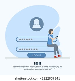 Online account registration and login concept. woman who registers or logs in to an online account with a user interface. Secure login and password. flat vector illustration