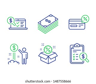 Online accounting, Income money and Cashback line icons set. Sale, Dollar and Accounting report signs. Web audit, Wealth, Non-cash payment. Discount. Finance set. Vector