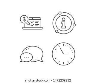 Online accounting line icon. Chat bubble, info sign elements. Audit sign. Check finance symbol. Linear online accounting outline icon. Information bubble. Vector