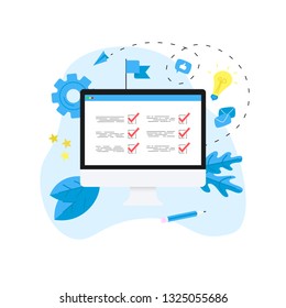 Online action plan concept on desktop monitor. Business, time management