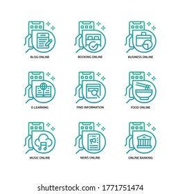 Online activities icons set gradient style