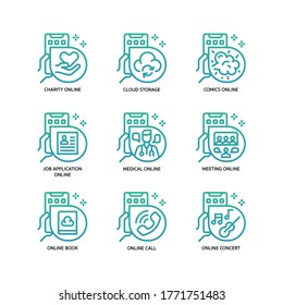 Online activities icons set gradient style