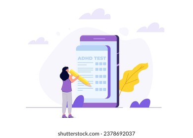 Online adhd, attention deficit hyperactivity disorder test. Vector illustrations for banner, website, landing page, flyer.