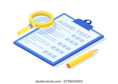 Añadido en línea, prueba de trastorno por déficit de atención e hiperactividad. Ilustraciones vectoriales para banner, sitio web, página de inicio, volante.