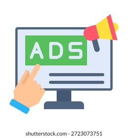 Ilustração de vetor de design plano de ícone de anúncios online