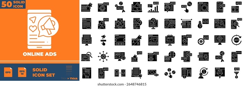 Online Ads Solid Editable Icons set. Vector illustration in modern thin solid style of online ads icons: ad, marketing, advertise, etc