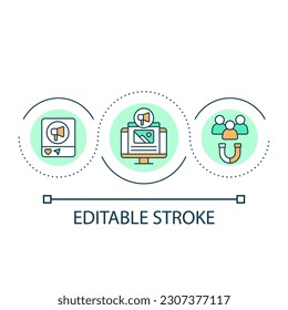 Online advertisement campaign loop concept icon. Products and services promotion. Marketing abstract idea thin line illustration. Isolated outline drawing. Editable stroke. Arial font used