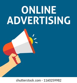 ONLINE ADVERTISING Announcement. Hand Holding Megaphone With Speech Bubble. Flat Vector Illustration