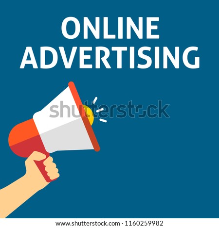 ONLINE ADVERTISING Announcement. Hand Holding Megaphone With Speech Bubble. Flat Vector Illustration