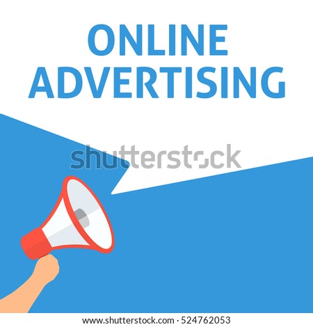 ONLINE ADVERTISING Announcement. Hand Holding Megaphone With Speech Bubble. Flat Illustration