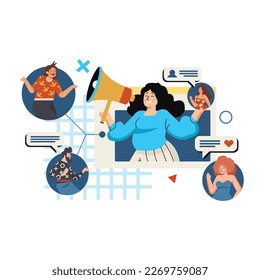Elementos de diseño de publicidad en línea caracteres de dibujos animados dinámicos boceto de comunicación