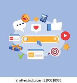 Online advertising design elements modern flat symbols sketch. Vector Illustration.