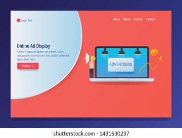 Online advertising, Digital display marketing, Marketing campaign - flat style vector template with icons and texts