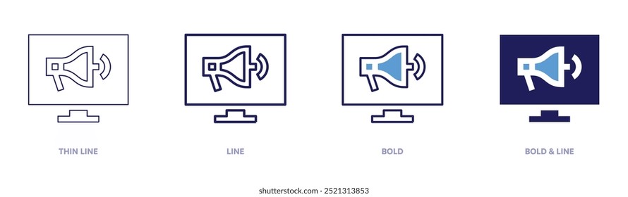 Online-Werbung Symbol in 4 verschiedenen Stilen. Dünne Linie, Linie, Fett und Fette Linie. Duotone-Stil. Bearbeitbarer Strich.