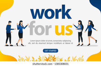 Online advertising for job search websites with WORK FOR US words, concept vector ilustration. can use for landing page, template, ui, web, mobile app, poster, banner, flyer, background, advertisement