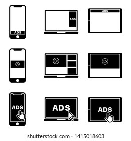 Online Advertising Set. Black Vector Icon