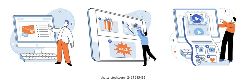 Online advertising vector illustration. Generating innovative ideas is essential for creating impactful online advertising campaigns Feedback from customers provides valuable insights for improving