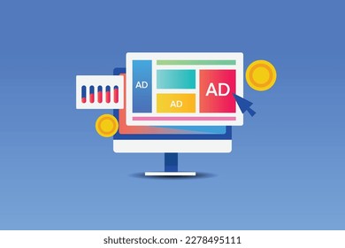 Online advertising, Website banner advertising, Digital advertising sending more traffic to the website - gradient vector illustration with icons