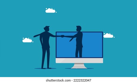 Online agreement. business people shaking hands online