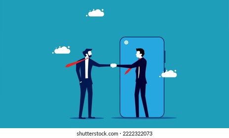 Online agreement. business people shaking hands online