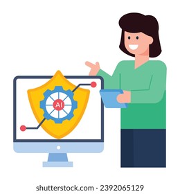 An online ai security flat concept icon 