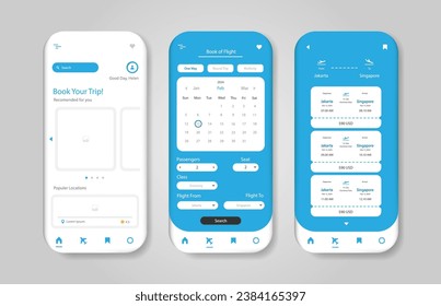 Online airline ticket booking design for mobile application. Airline ticket booking platform screen. Graphical user interface for responsive mobile applications