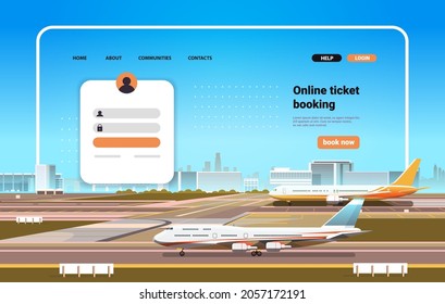 online airplane ticket booking website landing page template concept horizontal