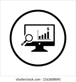 Online analysis, marketing analytics, data analysis icon. Black vector design.