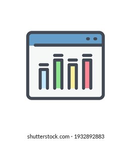 Online analytics color line icon. Website with chart and graph vector outline colorful sign.