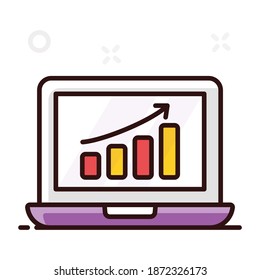 Concepto de análisis en línea, gráfico de crecimiento en estilo plano moderno 