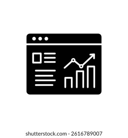 Online analytics icon with browser and graph bars filled